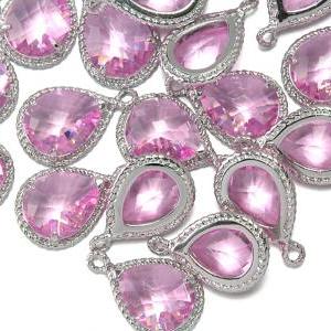 Pink Glass Pendant . Polished Original Rhodium..