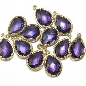 Amethyst Glass Pendant. 16k Polished Gold Plated /..