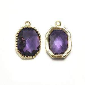 Amethyst Glass Pendant . 16k Polished Gold Plated..