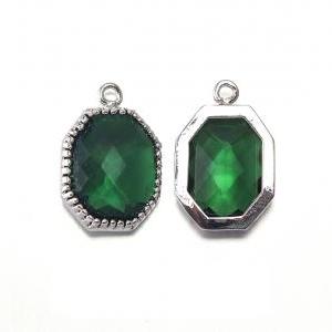 Emerald Glass Pendant . Polished Original Rhodium..