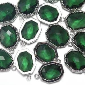 Emerald Glass Pendant . Polished Original Rhodium..