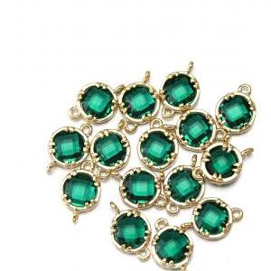 Emerald Glass Connector. 16k Polished Gold Plated..