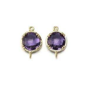 Amethyst Glass Connector. 16k Polished Gold Plated..