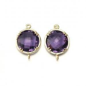Amethyst Glass Connector. 16k Polished Gold Plated..