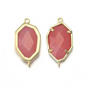Pink Stone Connector. 16k Matte Gold Plated / 2..