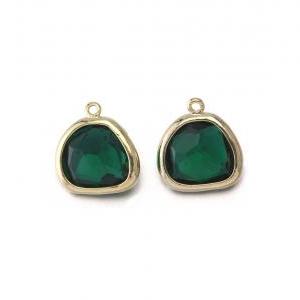 Emerald Glass Pendant . 16k Polished Gold Plated /..