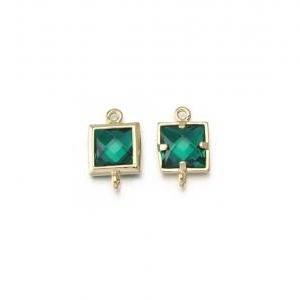 Emerald Glass Connector . 16k Polished Gold Plated..