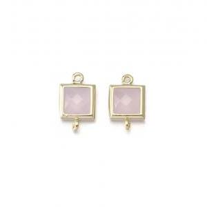 Ice Pink Glass Connector . 16k Polished Gold..