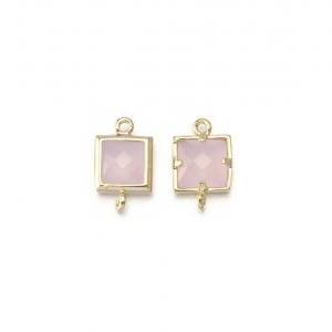 Ice Pink Glass Connector . 16k Polished Gold..
