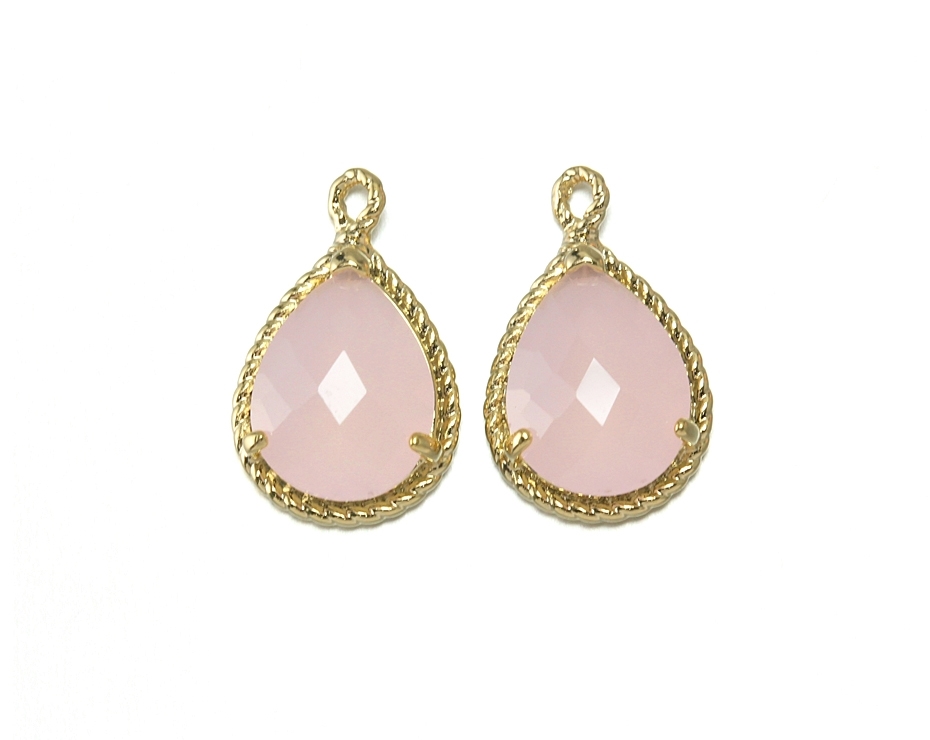 Ice Pink Glass Pendant . 16k Polished Gold Plated / 2 Pcs - Cg001-pg-ip