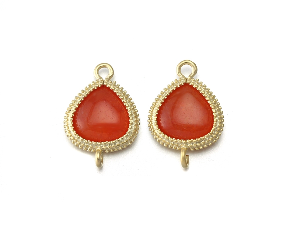 Orange Agate Stone Connector . 16k Matte Gold Plated / 2 Pcs - Cg007-mg-or