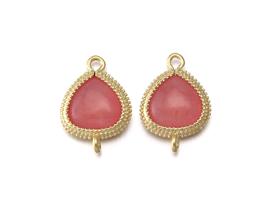 Pink Agate Stone Connector . 16k Matte Gold Plated / 2 Pcs - Cg007-mg-pk