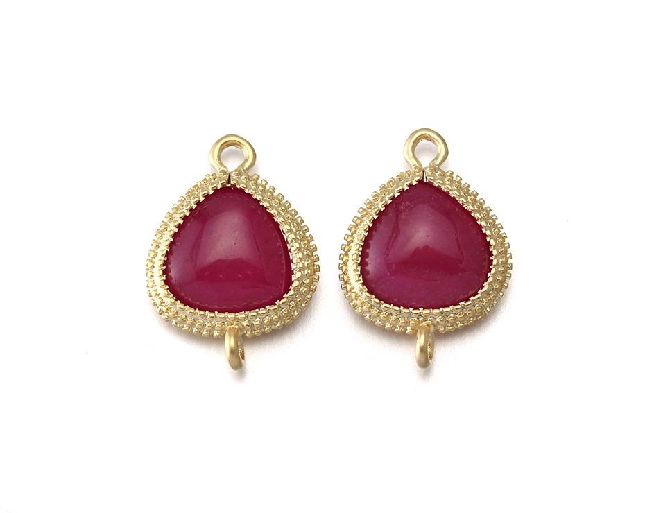 Red Agate Stone Connector. 16k Matte Gold Plated / 2 Pcs - Cg007-mg-ra