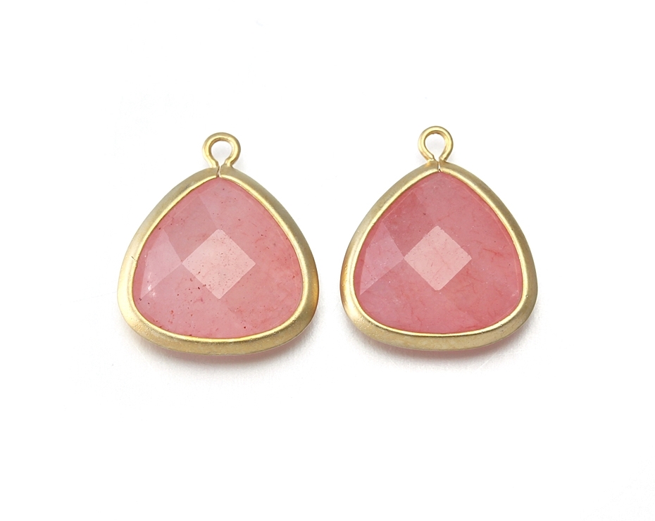 Pink Agate Stone Pendant . 16k Matte Gold Plated / 2 Pcs - Cg008-mg-pk