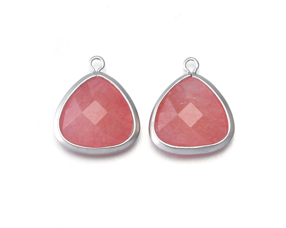 Pink Agate Stone Pendant . Original Rhodium Plated / 2 Pcs - Cg008-mr-pk