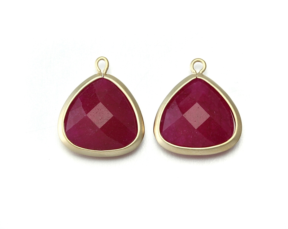 Red Agate Stone Pendant . 16k Matte Gold Plated / 2 Pcs - Cg008-mg-rd