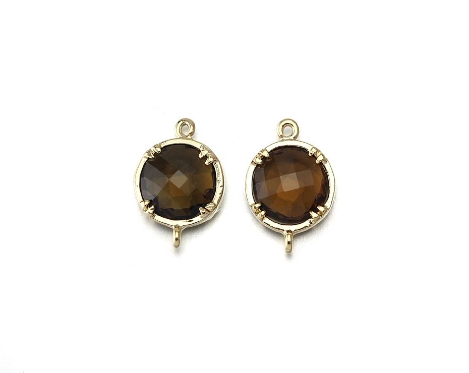 Smoky Topaz Glass Connector. 16k Polished Gold Plated / 2 Pcs - Cg010-pg-st