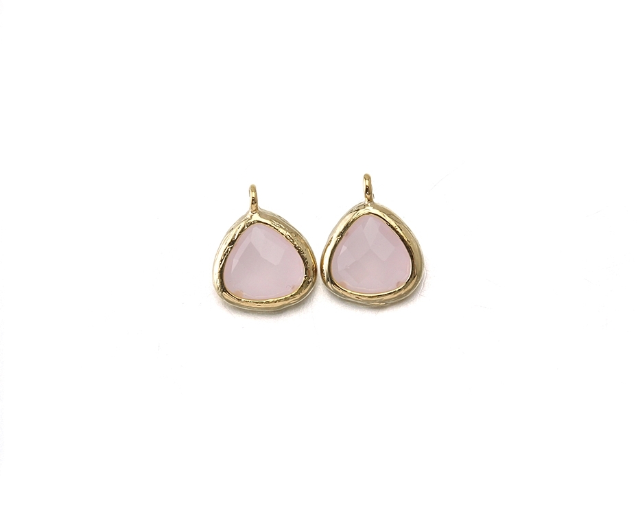 Ice Pink Glass Pendant . 16k Polished Gold Plated / 2 Pcs - Cg012-pg-ip