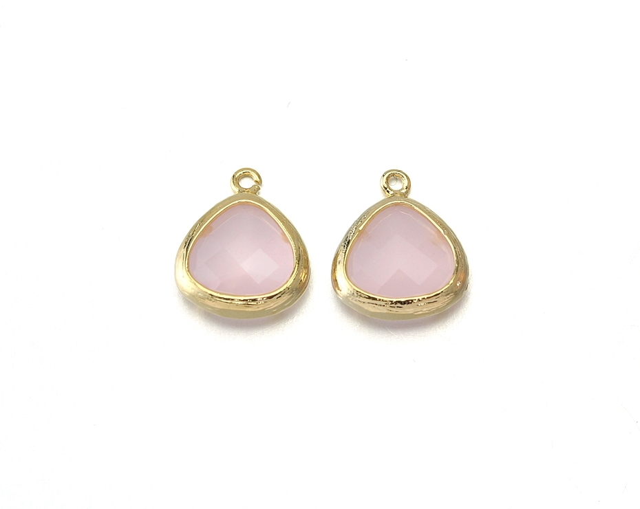 Ice Pink Glass Pendant . 16k Polished Gold Plated / 2 Pcs - Cg013-pg-ip
