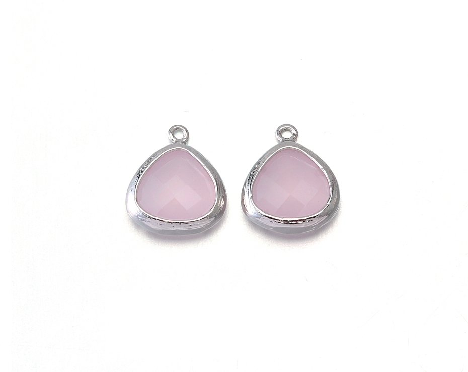Ice Pink Glass Pendant . Polished Original Rhodium Plated / 2 Pcs - Cg013-pr-ip