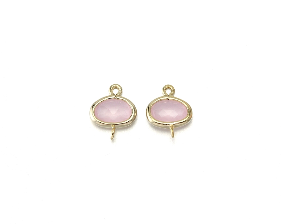 Ice Pink Glass Connector. 16k Polished Gold Plated / 2 Pcs - Cg015-pg-ip
