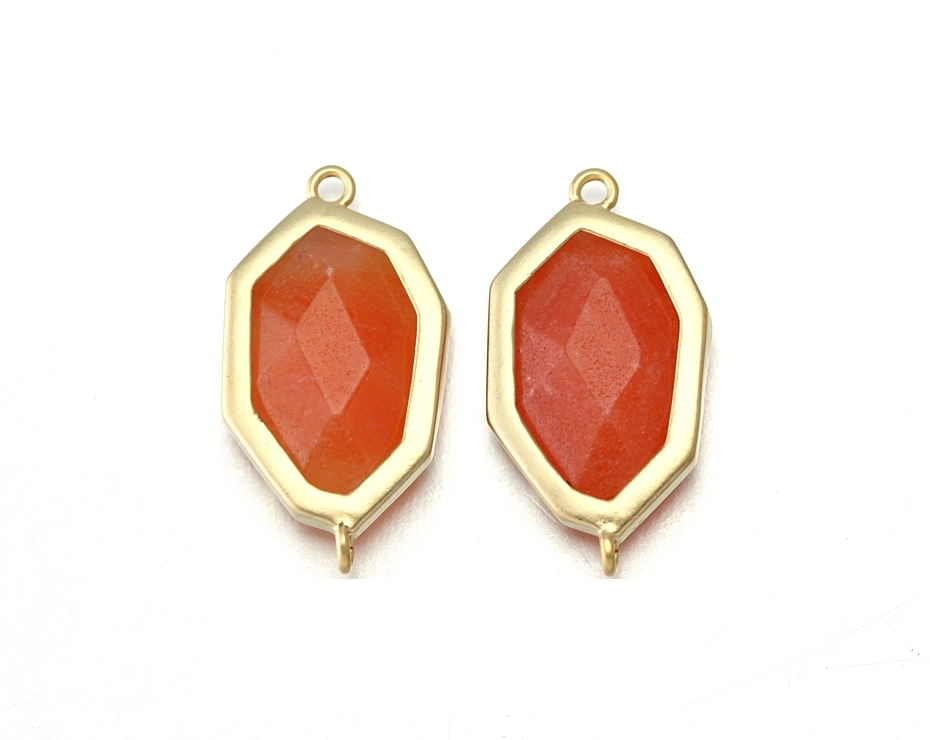 Orange Stone Connector. 16k Matte Gold Plated / 2 Pcs - Cg017-mg-or