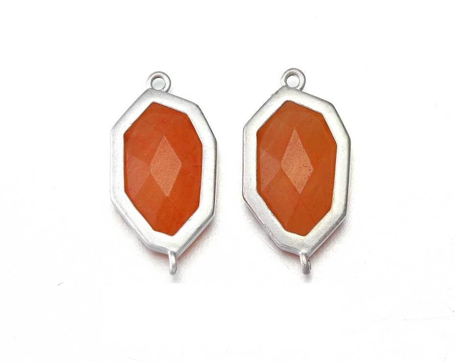 Orange Stone Connector. Matte Original Rhodium Plated / 2 Pcs - Cg017-mr-or