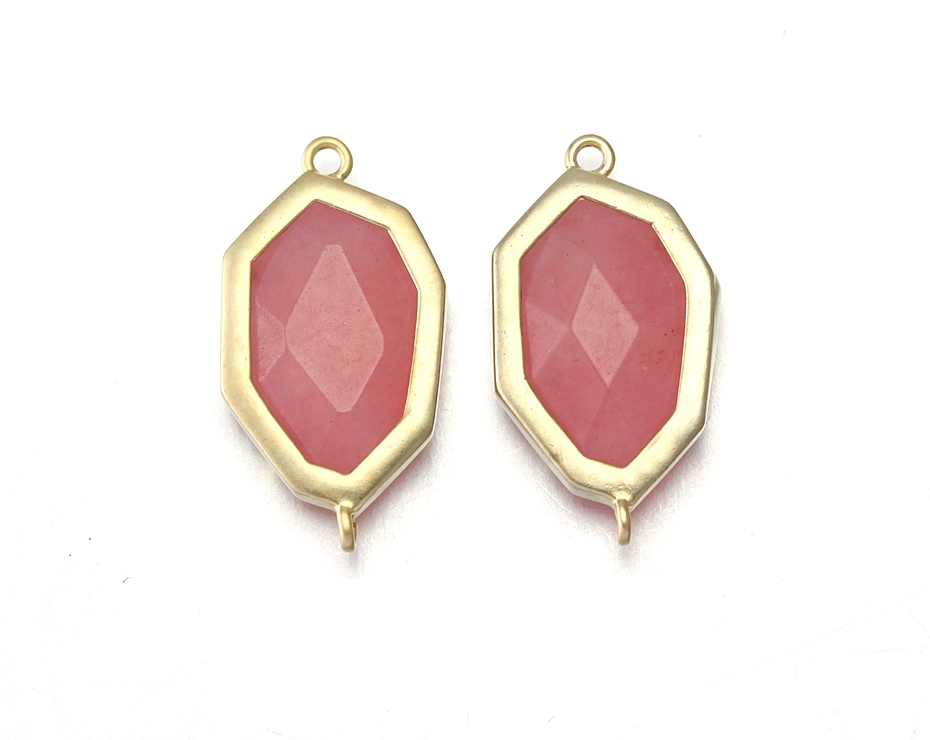 Pink Stone Connector. 16k Matte Gold Plated / 2 Pcs - Cg017-mg-pk