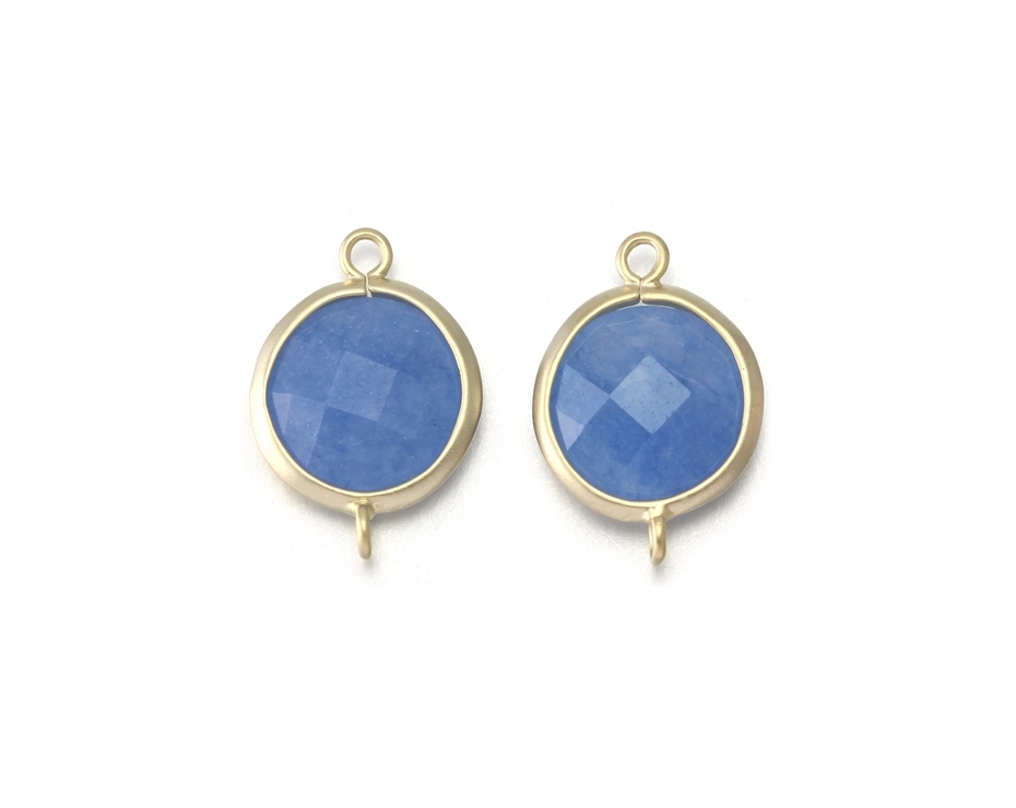 Blue Agate Stone Connector . 16k Matte Gold Plated / 2 Pcs - Cg019-mg-ba