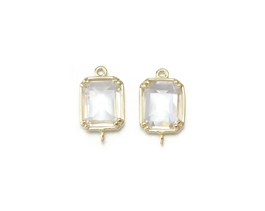Crystal Glass Connector . 16k Polished Gold Plated / 2 Pcs - Cg024-pg-cr